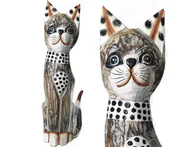 Figurka Koty Rzeźba Drewniana KOT 40cm Rękodzieło Dekor wnętrz